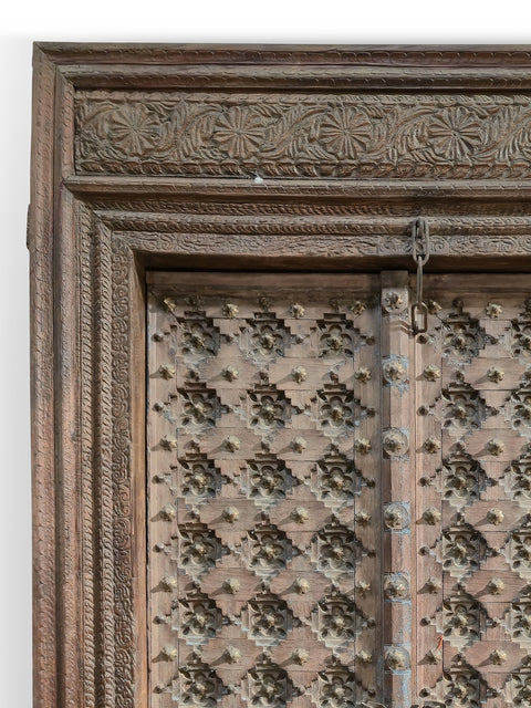96" Large Traditional Hand Carved Floral And Geometric Motifs Door With Frame