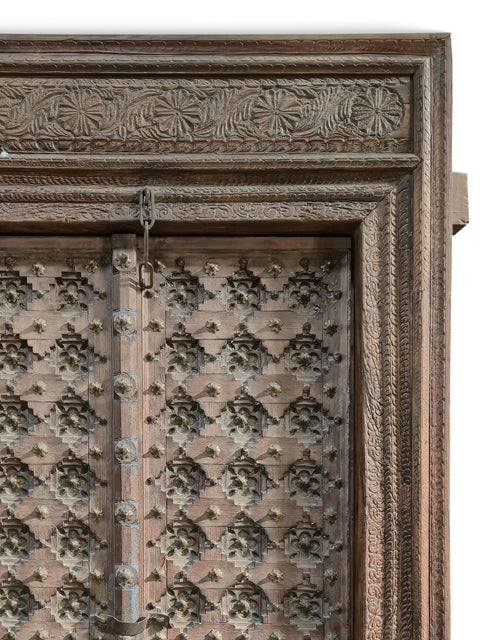 96" Large Traditional Hand Carved Floral And Geometric Motifs Door With Frame