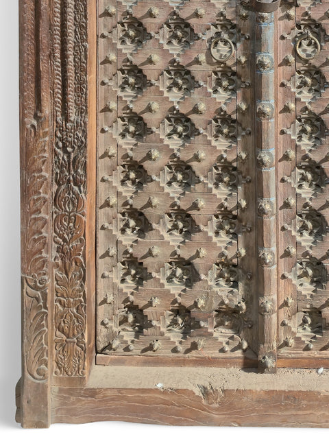 96" Large Traditional Hand Carved Floral And Geometric Motifs Door With Frame