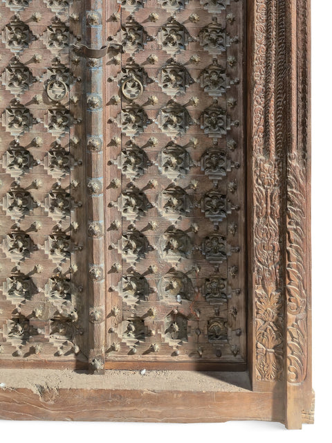 96" Large Traditional Hand Carved Floral And Geometric Motifs Door With Frame