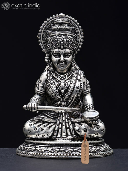 3" Silver Plated Brass Goddess Annapurna Statue for Pooja