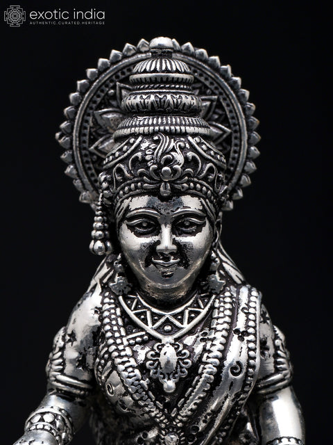 3" Small Superfine Goddess Annapurna - Hindu Goddess of Food and Nourishment | Silver Plated Brass Statue
