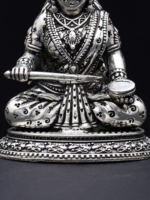 3" Small Superfine Goddess Annapurna - Hindu Goddess of Food and Nourishment | Silver Plated Brass Statue