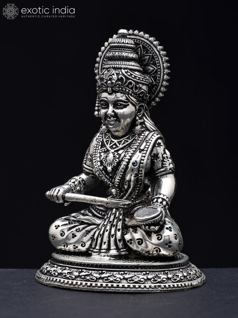 3" Small Superfine Goddess Annapurna - Hindu Goddess of Food and Nourishment | Silver Plated Brass Statue