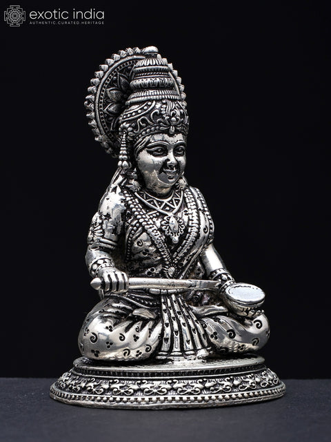 3" Small Superfine Goddess Annapurna - Hindu Goddess of Food and Nourishment | Silver Plated Brass Statue