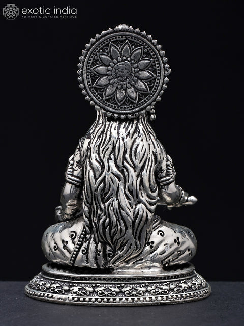 3" Small Superfine Goddess Annapurna - Hindu Goddess of Food and Nourishment | Silver Plated Brass Statue