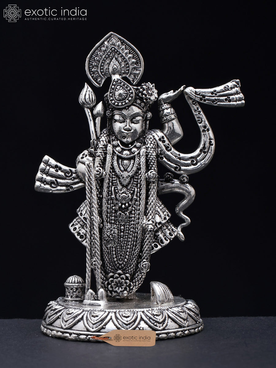 4" Shrinathji Silver Plated Brass Idol for Pooja