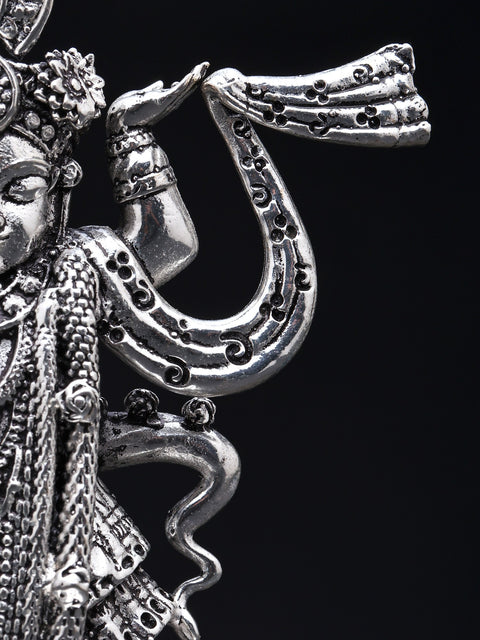 4" Small Shrinathji - Form of Lord Krishna | Silver Plated Brass Statue