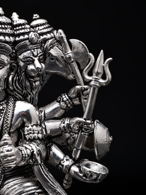 3" Small Ten Armed Panchamukhi Lord Hanuman | Silver Plated Brass Statue