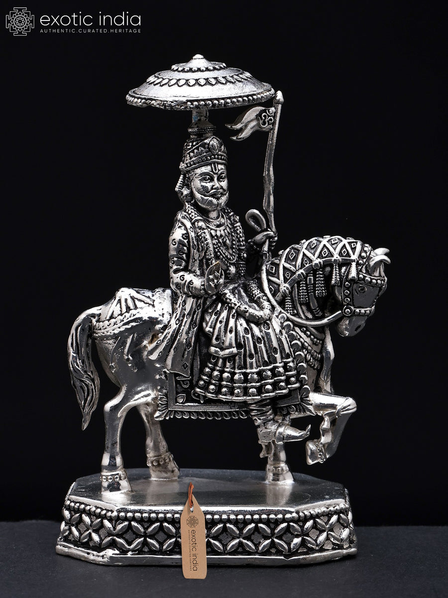 4" Small Superfine Baba Ramdev Pir Silver Plated Brass Statue
