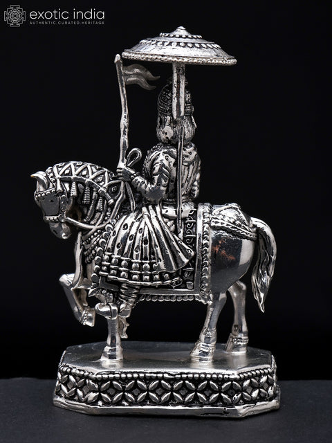 4" Small Superfine Baba Ramdev Pir | Silver Plated Brass Statue