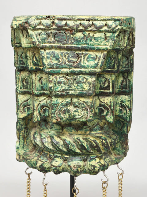 15" Wood Carved Designer Candle Stand with Brass Bells | Home Decor