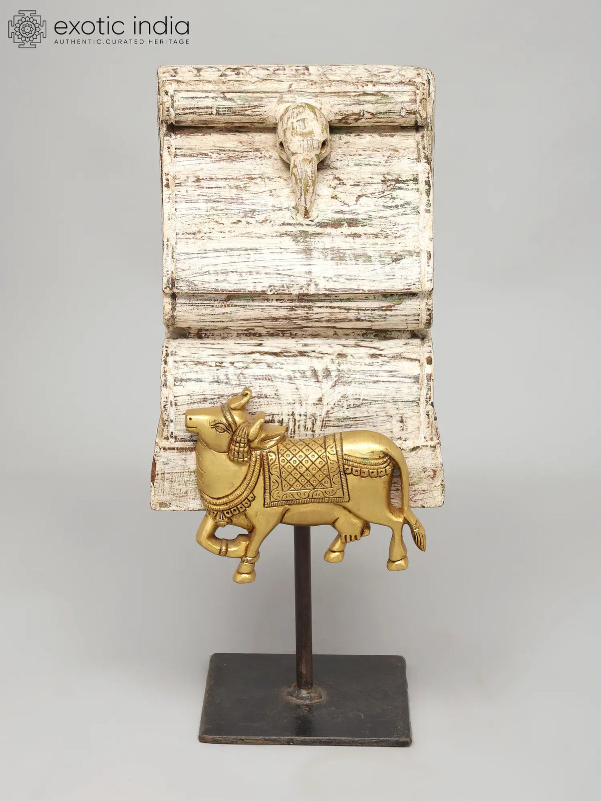 15" Brass Kamadhenu Cow on Wood Base | Handmade | Made In India