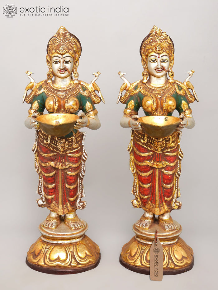 28" Lakshmi Pair Colorful Brass Statues for Home Pooja