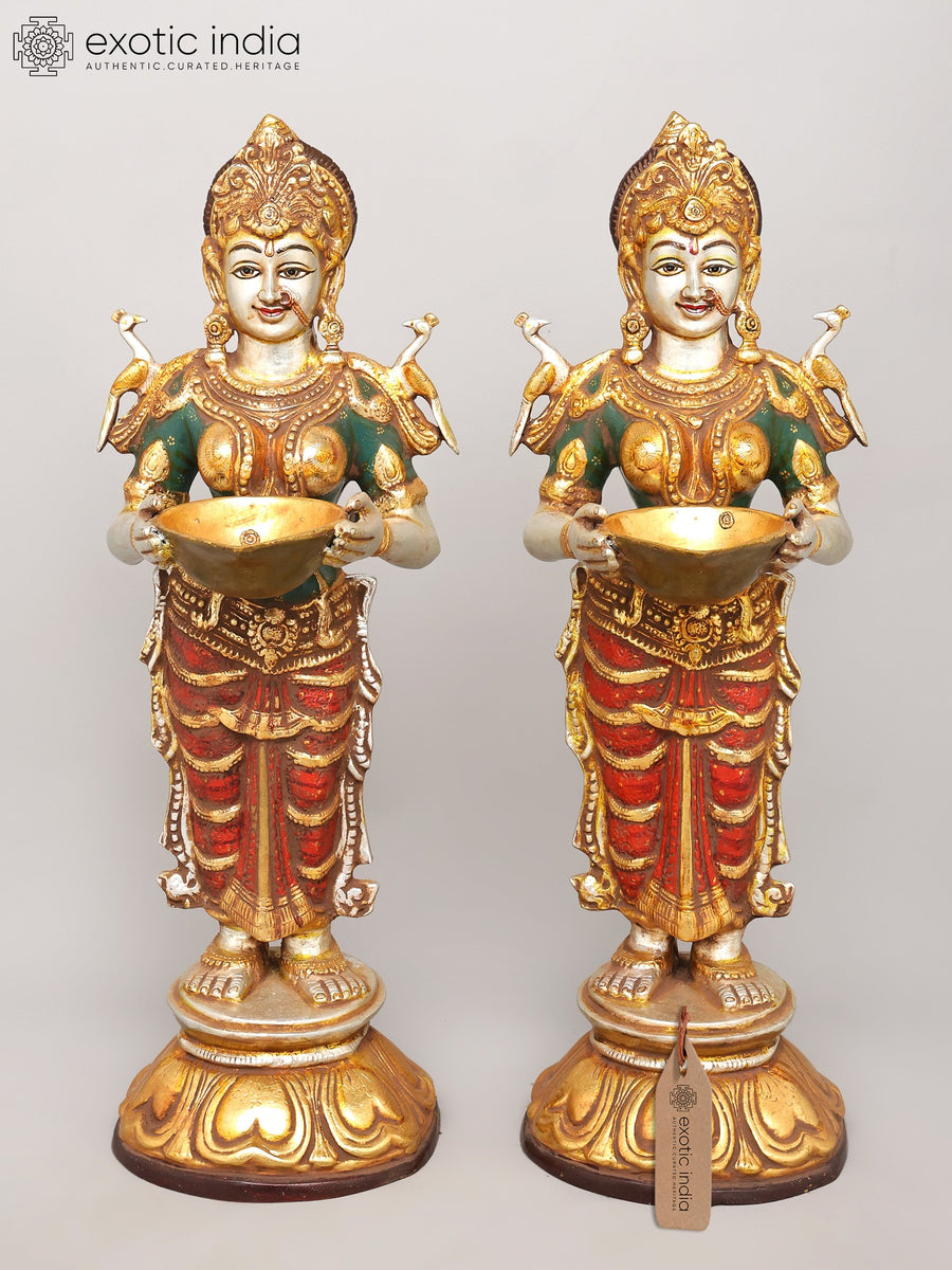 28" Lakshmi Pair Colorful Brass Statues for Home Pooja