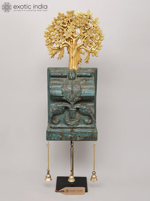 27" Wooden Tree of Life Showpiece with Brass Details and Hanging Bells
