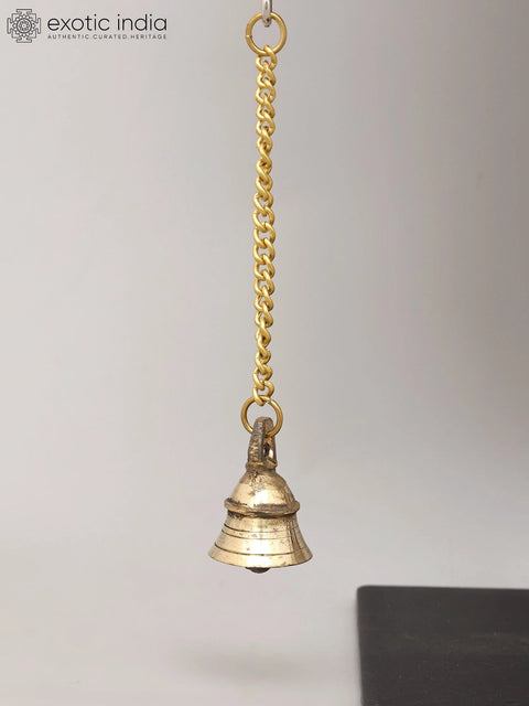 27" Wooden Showpiece with Brass Tree of Life and Hanging Bells on Iron Stand | Home Decor