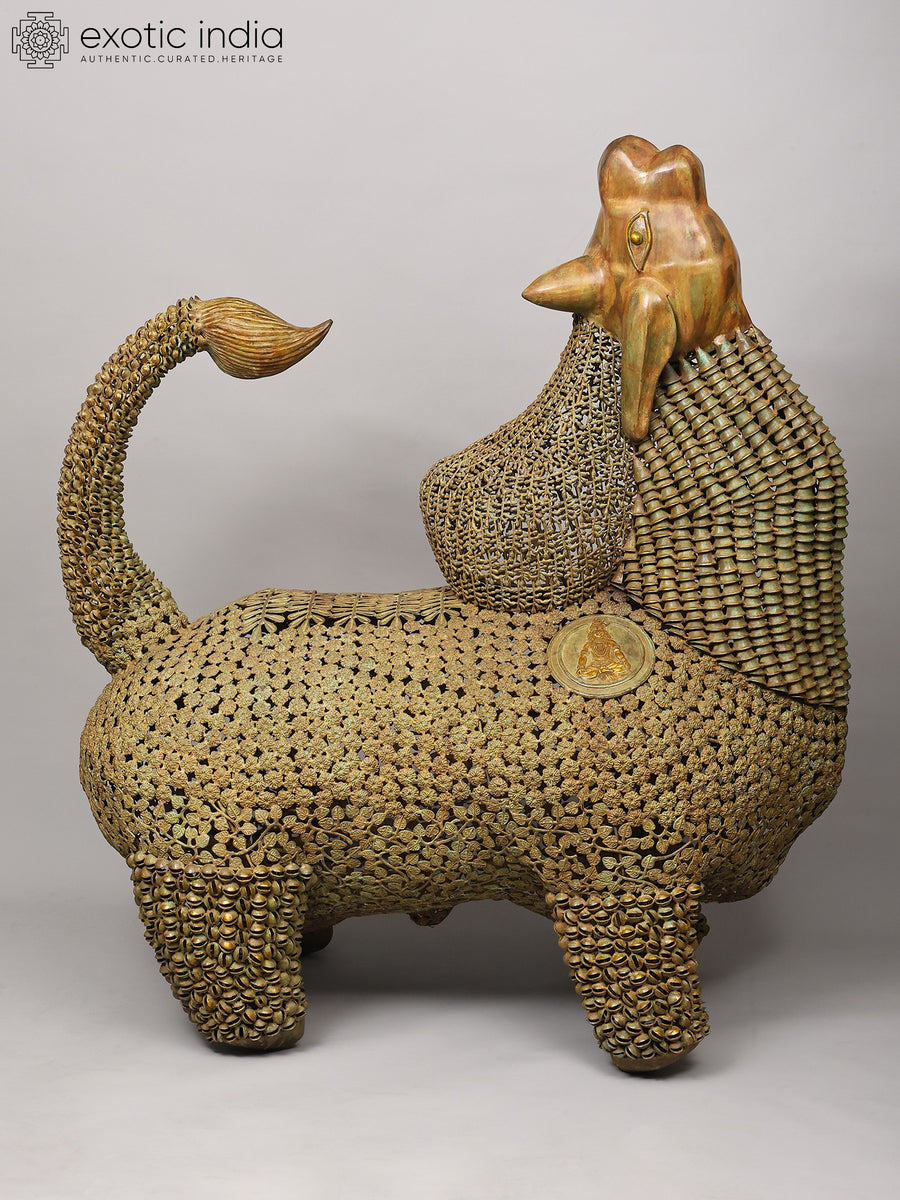 60" Brass Nandi Statue with Leaves, Ghungroos and Bells
