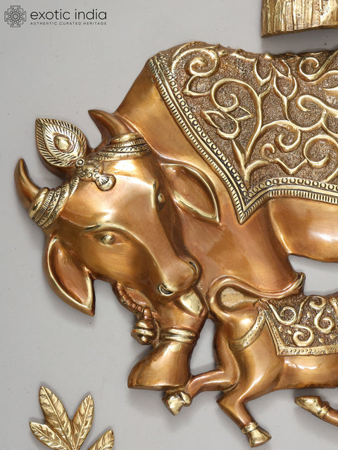 60" Large Cow and Calf Under The Kalpavriksha Tree with Grass and Flowers | Set of Three | Wall Decor