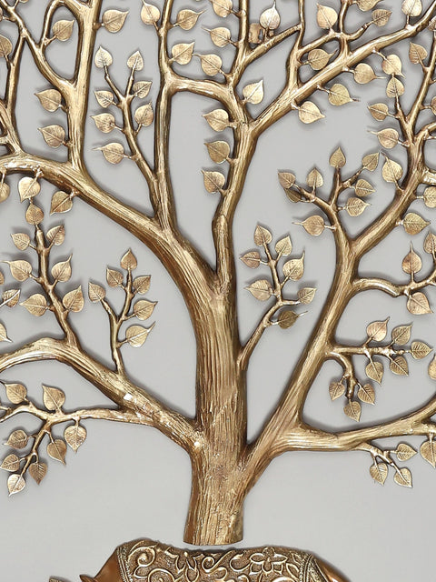 60" Large Cow and Calf Under The Kalpavriksha Tree with Grass and Flowers | Set of Three | Wall Decor