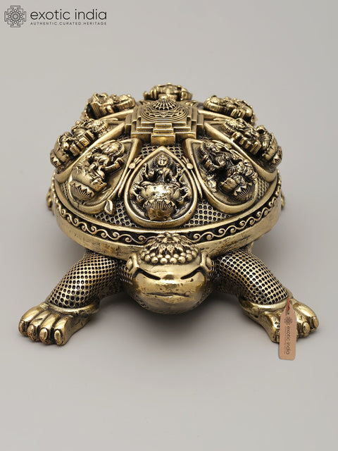 6" Small Superfine Vastu Tortoise with Ashtalakshmi and Yantra on Top | Brass Statue