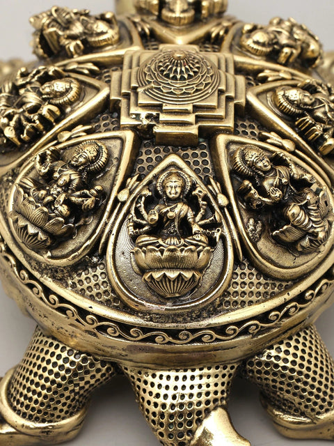 6" Small Superfine Vastu Tortoise with Ashtalakshmi and Yantra on Top | Brass Statue