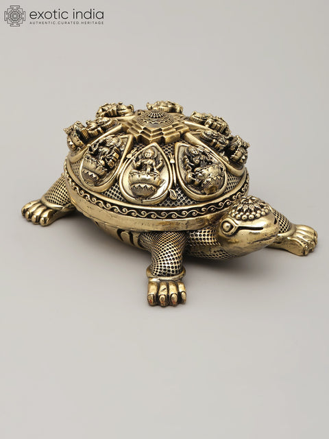 6" Small Superfine Vastu Tortoise with Ashtalakshmi and Yantra on Top | Brass Statue
