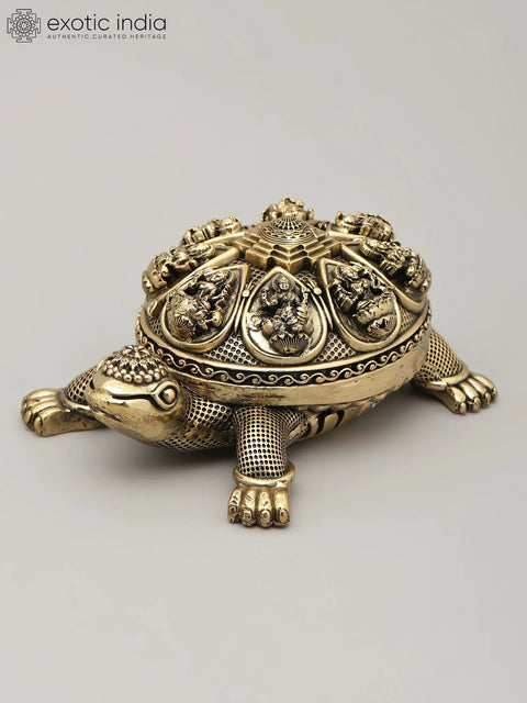6" Small Superfine Vastu Tortoise with Ashtalakshmi and Yantra on Top | Brass Statue