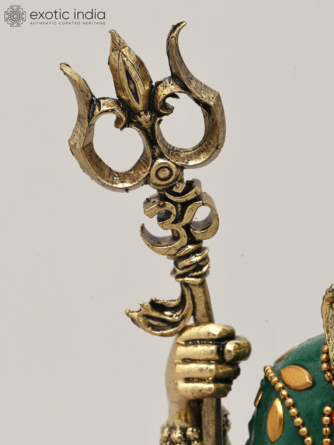 7" Four Hands Sitting Lord Shiva | Brass Statue with Inlay Work
