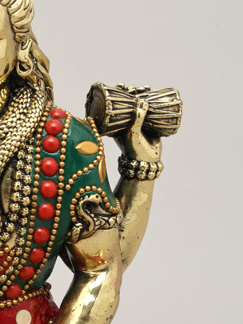 7" Four Hands Sitting Lord Shiva | Brass Statue with Inlay Work
