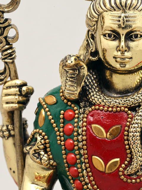 7" Four Hands Sitting Lord Shiva | Brass Statue with Inlay Work