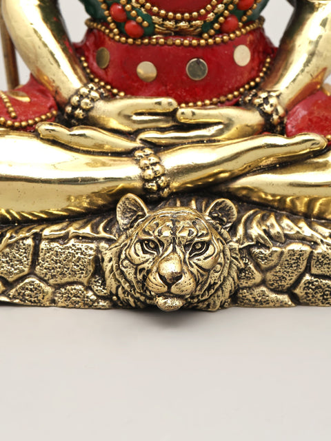 7" Four Hands Sitting Lord Shiva | Brass Statue with Inlay Work