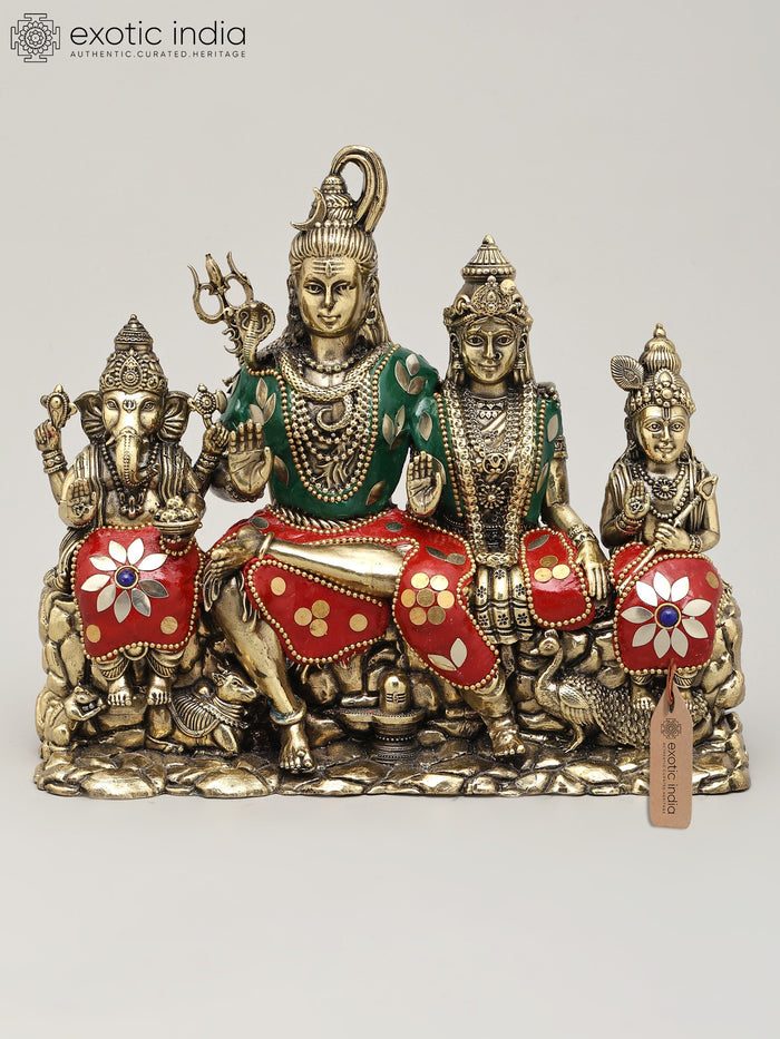 8" Lord Shiva Family Brass Statue with Inlay Work Handmade