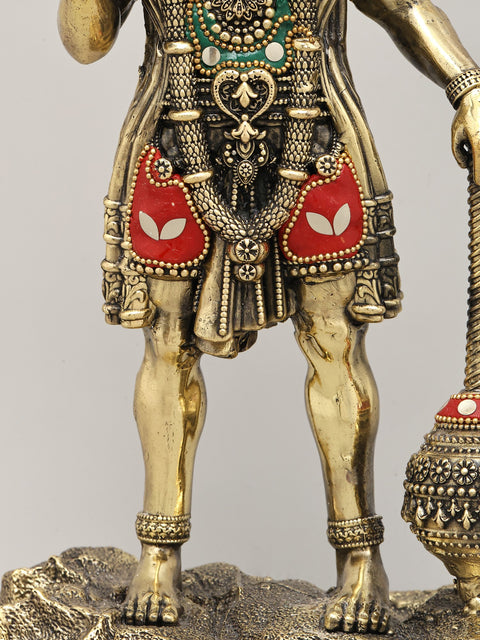 12" Superfine Standing Lord Hanuman in Blessing Gesture | Brass Statue with Inlay Work