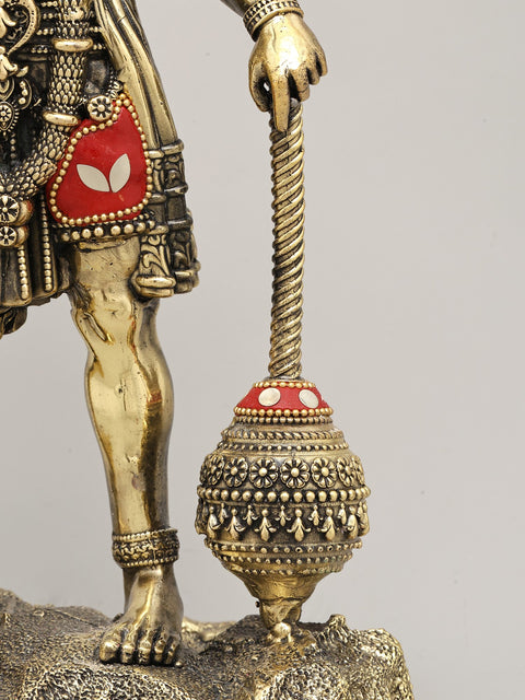 12" Superfine Standing Lord Hanuman in Blessing Gesture | Brass Statue with Inlay Work