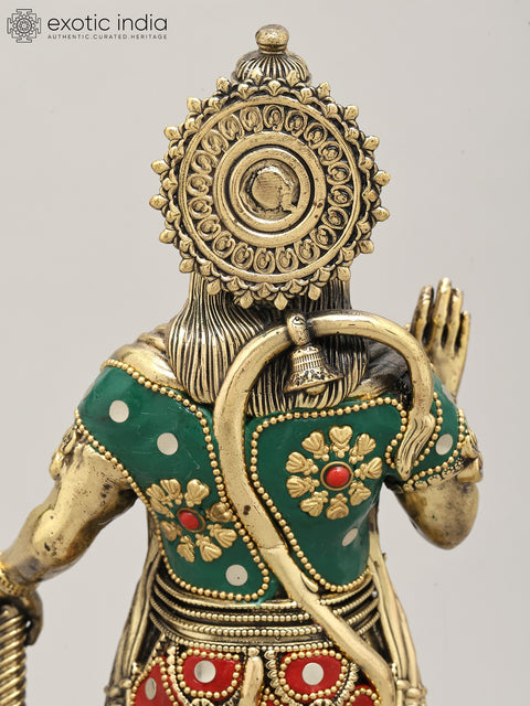 12" Superfine Standing Lord Hanuman in Blessing Gesture | Brass Statue with Inlay Work