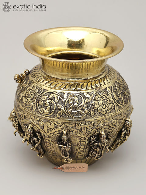 6" Brass Superfine Ritual Kalash with Dashavatara of Lord Vishnu