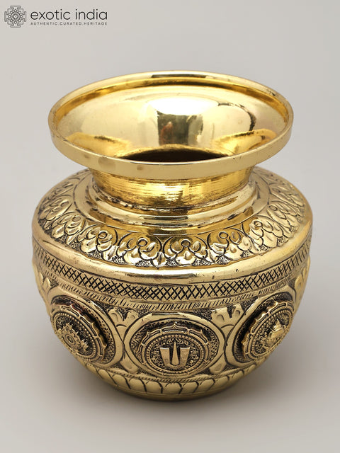 Brass Superfine Kalash with Chakra, Tilak and Conch (Vaishnava Symbols)