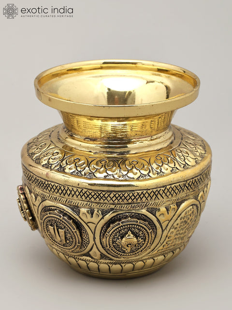 Brass Superfine Kalash with Chakra, Tilak and Conch (Vaishnava Symbols)