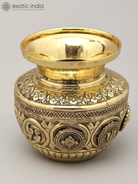 Brass Superfine Kalash with Chakra, Tilak and Conch (Vaishnava Symbols)