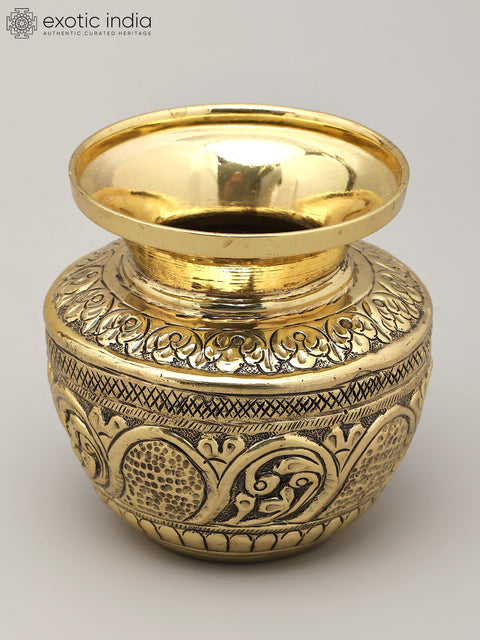 Brass Superfine Kalash with Chakra, Tilak and Conch (Vaishnava Symbols)