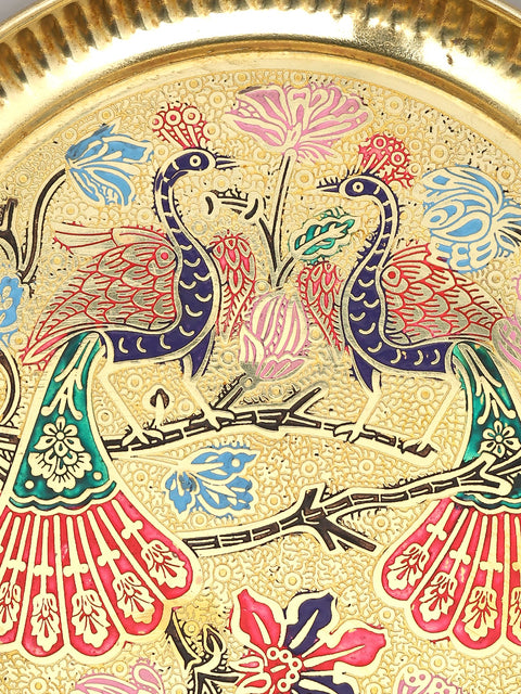 6" Meenakari Peacocks Art Ritual Brass Plate