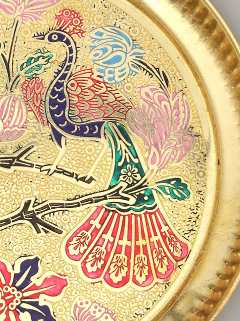 6" Meenakari Peacocks Art Ritual Brass Plate