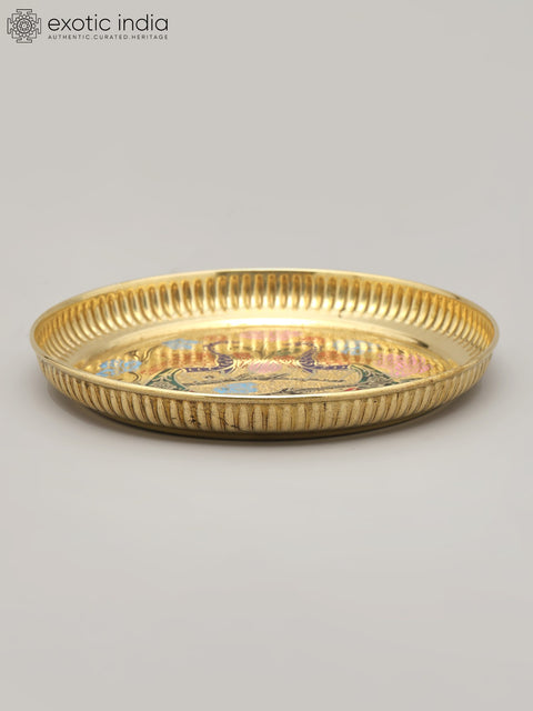 6" Meenakari Peacocks Art Ritual Brass Plate