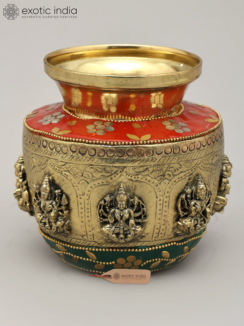 5" Brass Ashtalakashmi Ritual Kalash with Inlay Work