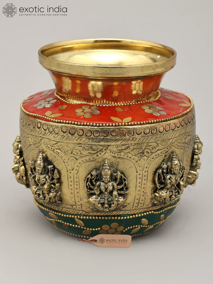 5" Brass Ashtalakashmi Ritual Kalash with Inlay Work