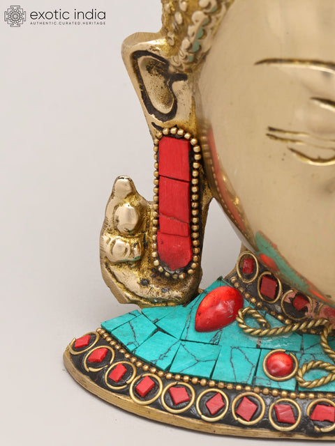 6" Small Wall Hanging Buddha Head | Brass Statue with Inlay Work