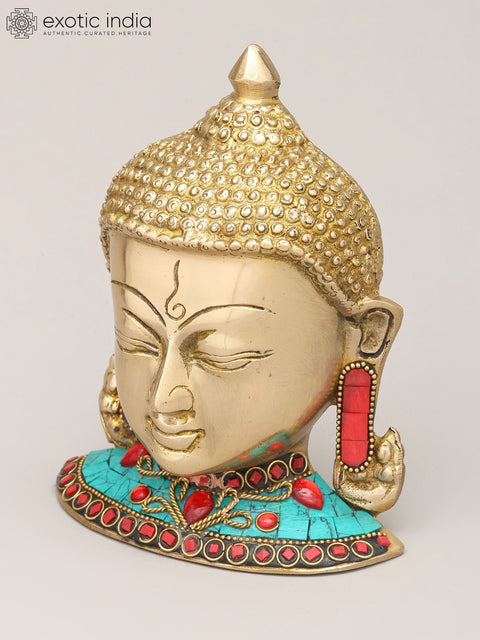 6" Small Wall Hanging Buddha Head | Brass Statue with Inlay Work