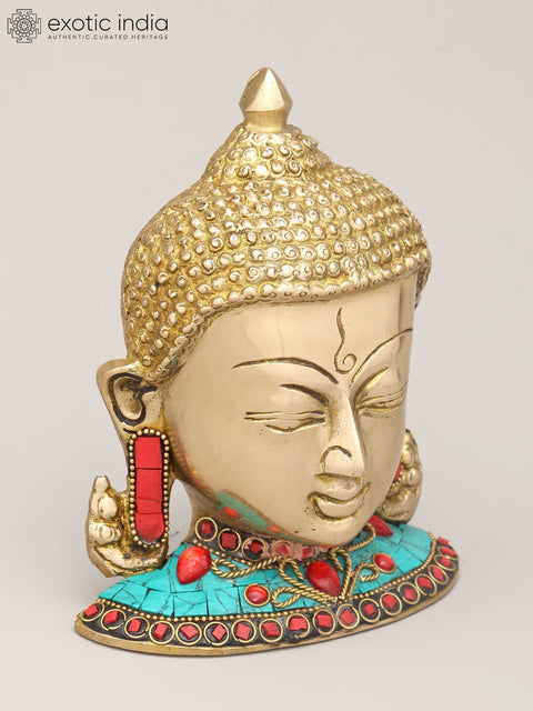 6" Small Wall Hanging Buddha Head | Brass Statue with Inlay Work