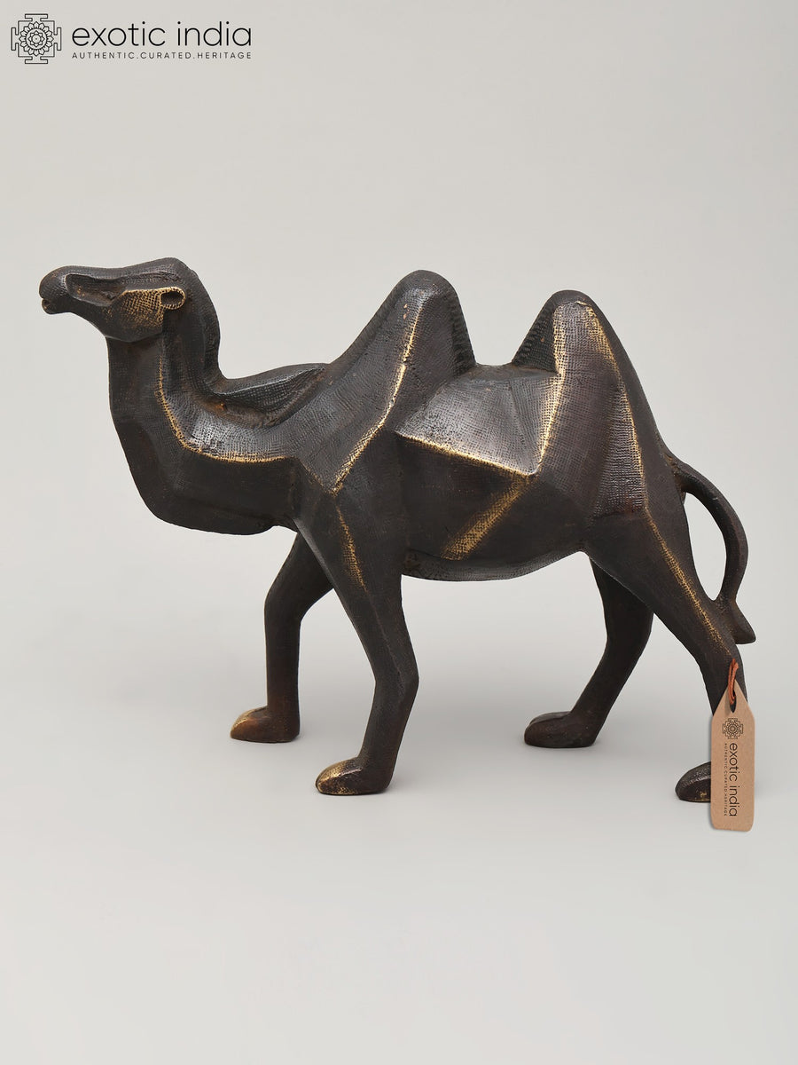 9" Stylized Brass Camel Statue for Home Decor